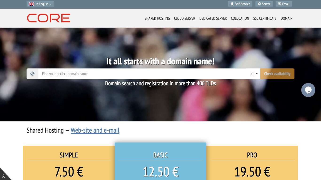 Core Hosting company screenshot