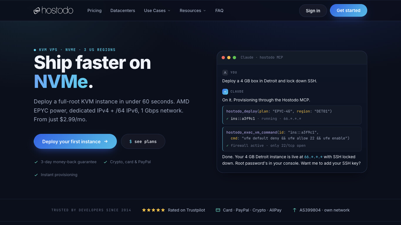 Hostodo company screenshot