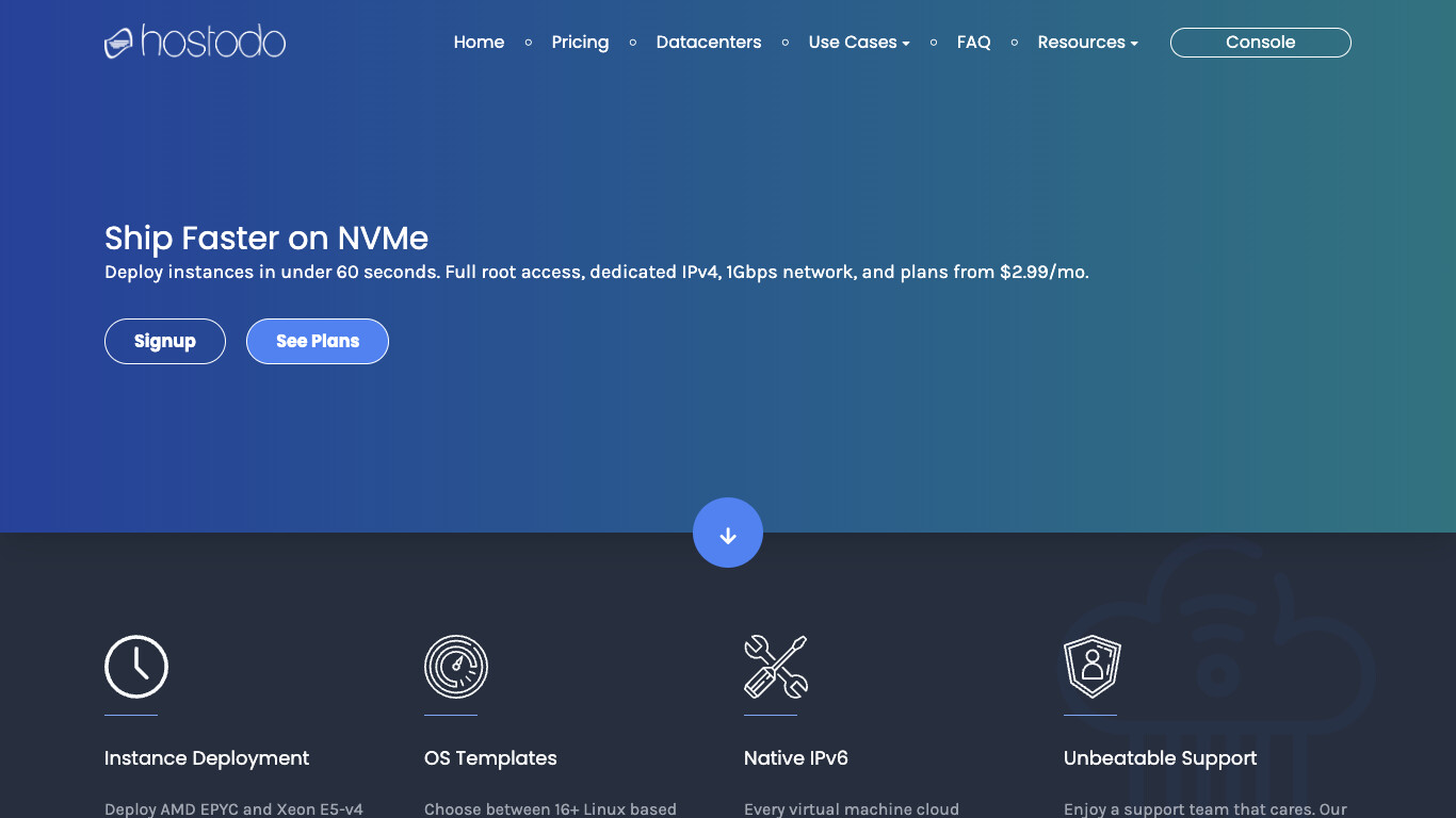 Hostodo screenshot